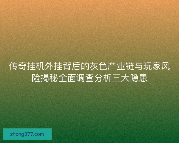传奇挂机外挂背后的灰色产业链与玩家风险揭秘全面调查分析三大隐患